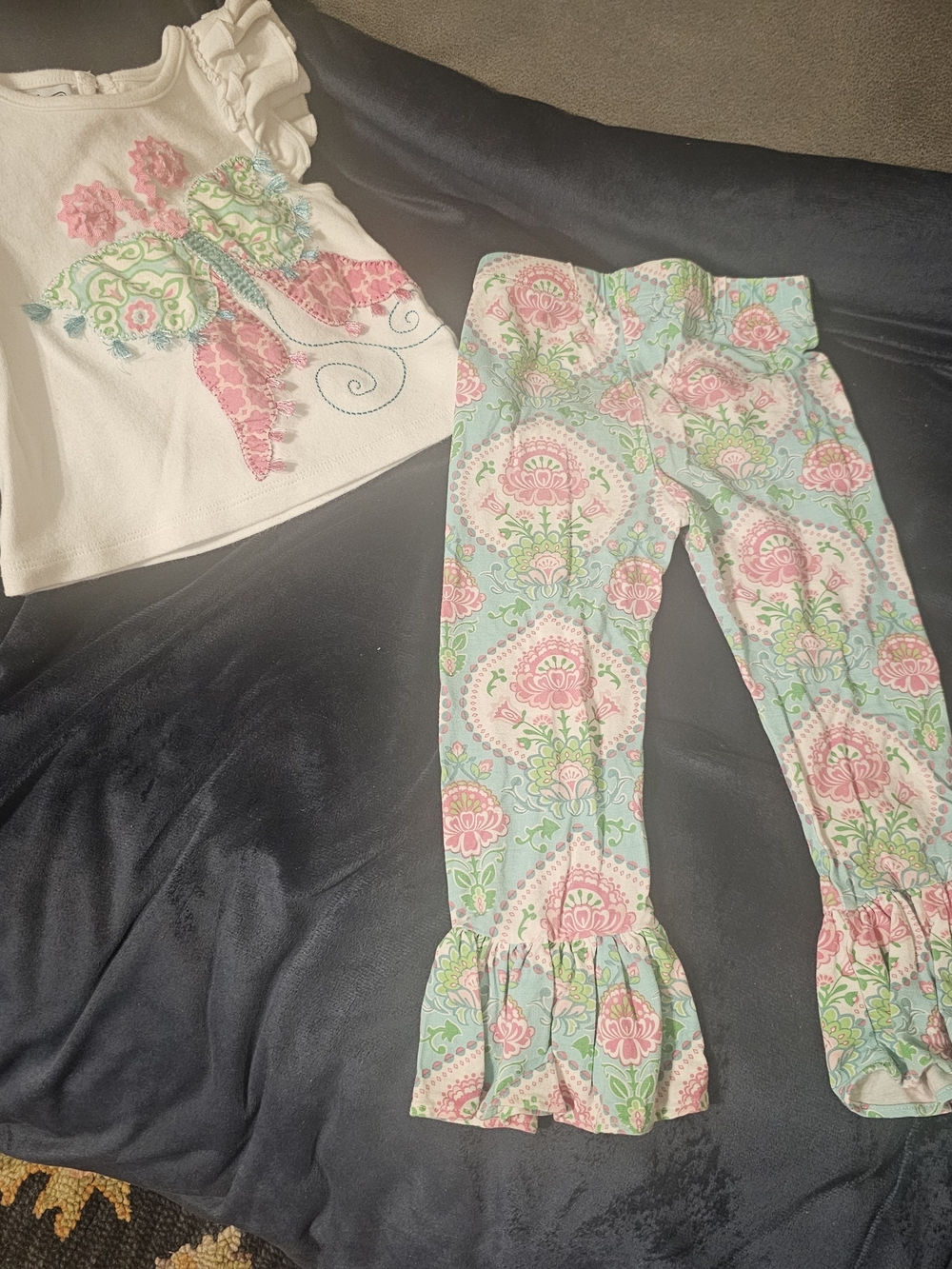 Girls Floral Ruffle Top & Printed Ruffle Pants Set - Pink, Mint, Cream
